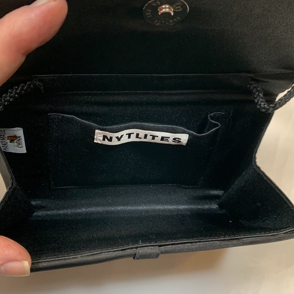 Nytlites black satin gems evening bag clutch or cross over purse - Picture 6 of 6